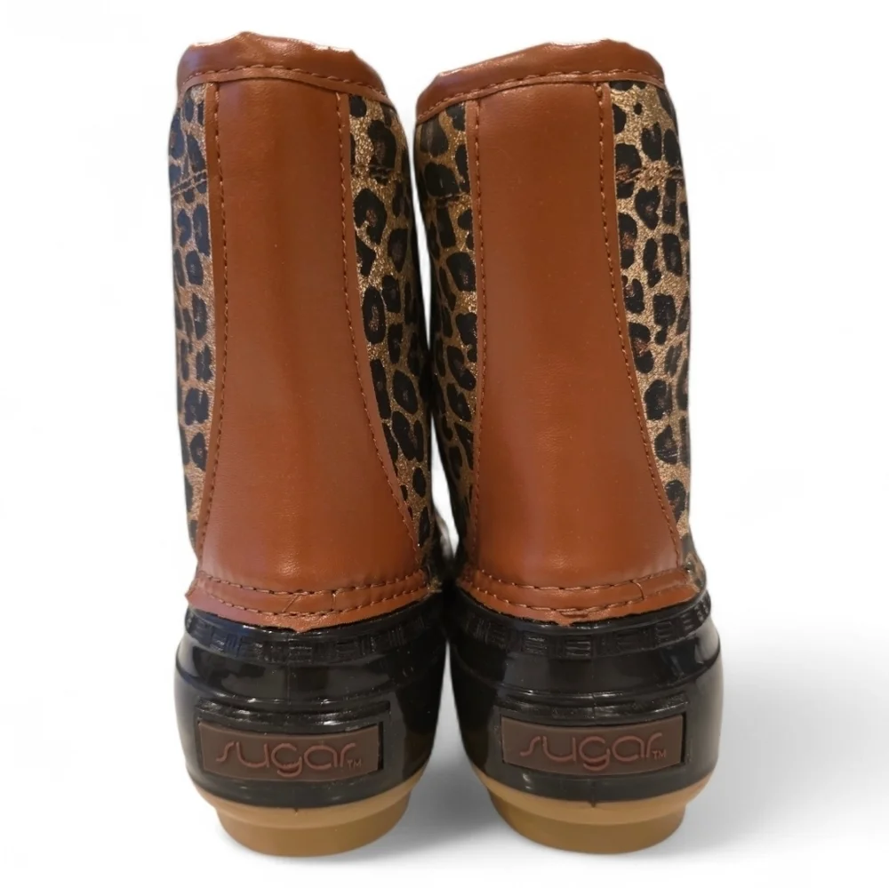 Sugar Women's Skylar Glitter Leopard Print Duck Boots Size 6